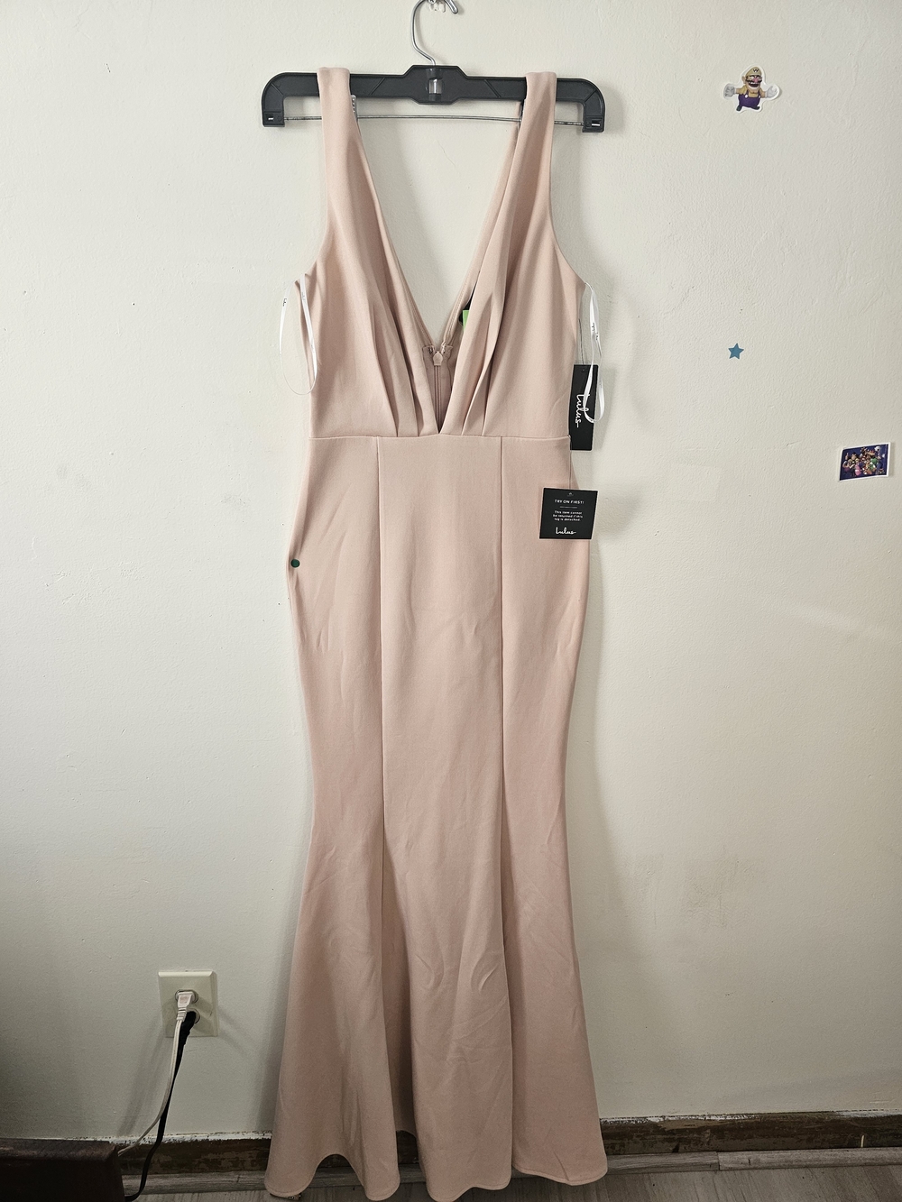Lulu's Blush Pink V-Neck Mermaid Wedding Dress